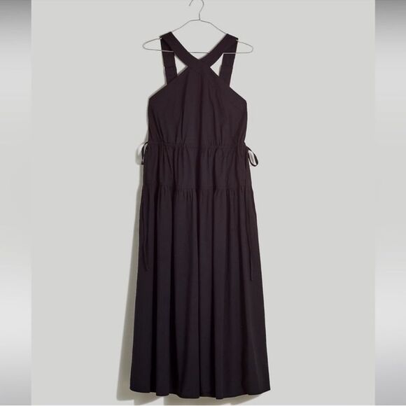 Madewell NWT Poplin Halter Tiered Midi Dress Size 00 in True Black - Picture 5 of 8